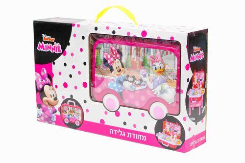 חנות גלידה ניידת לילדים מאוחסנת בתיק יד על גלגלים בעיצוב מיני מאוס, כולל מגוון אביזרי משחק 1