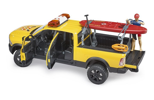 רכב הצלה בחוף הים RAM 2500 עם אורות חירום מהבהבים, כולל דמות מציל עם גלשן סאפ - לילדים ולאספנים 4