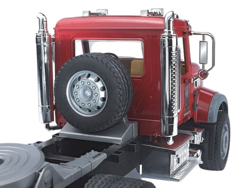 משאית גרר MACK ענקית עם כן נפתח וטרקטור JCB 4CX צהוב עם כף מתרוממת וזרוע מנוף אחורית - לילדים ולאספנים 4