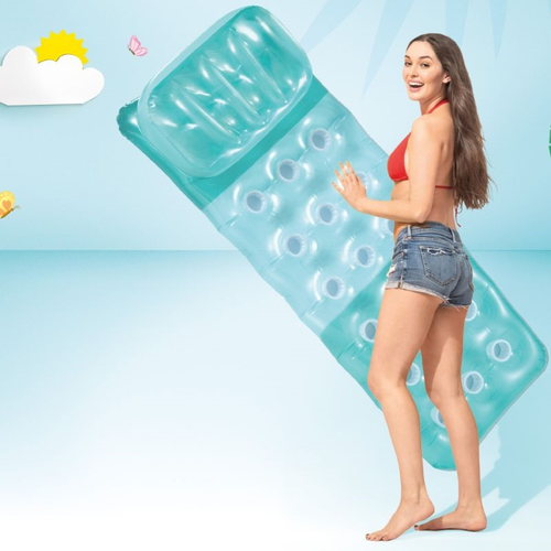 מזרן עם אפקט 'כוסות' מקרר כולל כרית לשימוש בים או בבריכה - כחול 3