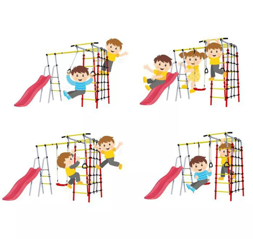 מתקן ספורט נינג'ה הכולל מגלשה, 3 סולמות, סולם חבלים, מתח עליון וטבעות התעמלות - דגם PRO MAX 5 3
