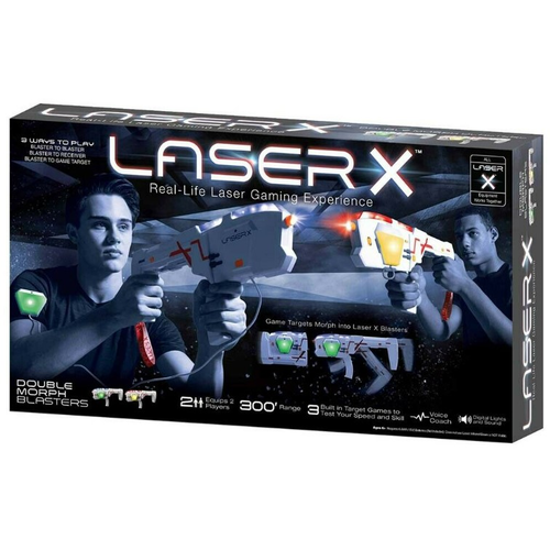 ערכת קרב לייזר טאג LASER X לשני שחקנים עם שני רובי לייזר שמתקפלים למטרת פגיעה 1