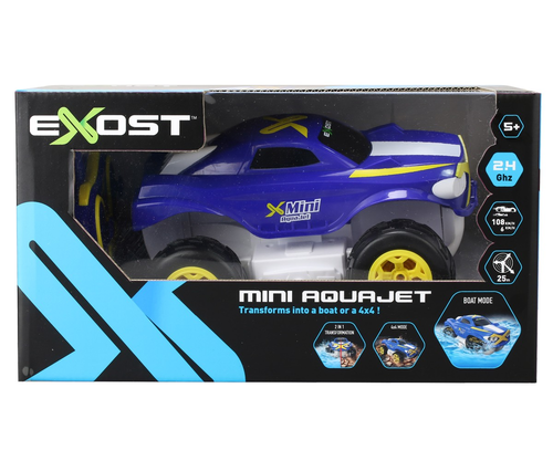 מכונית על שלט 4X4 סילברליט שעוברת ממצב כביש למצב שיט במים - MINI AQUAJET 3