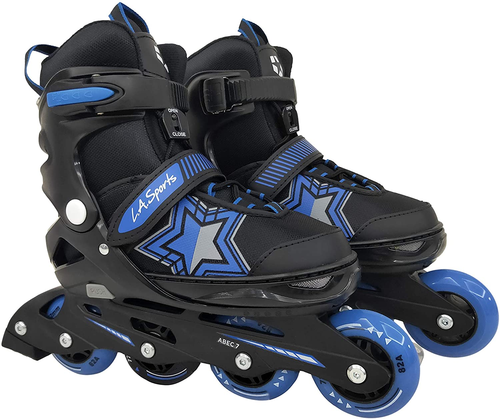 רולרבליידס לילדים 4 גלגלים עם כיתוב L.A Sport במידה 33-37 ובצבע כחול 2