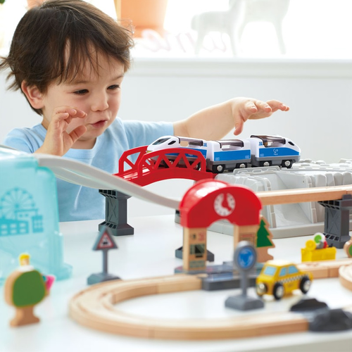 סט רכבת עירונית מתקדם עם מגוון אביזרים 48 חלקים בקופסת אחסון 2
