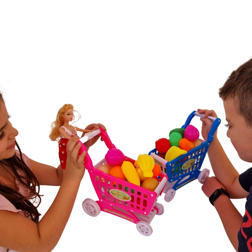 מיני עגלת קניות / סופר לבובה עם מבחר ירקות ופירות - ורוד 6