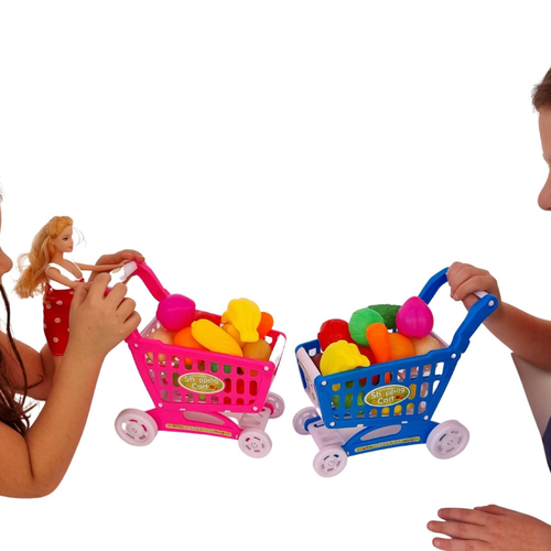מיני עגלת קניות / סופר לבובה עם מבחר ירקות ופירות - ורוד 7