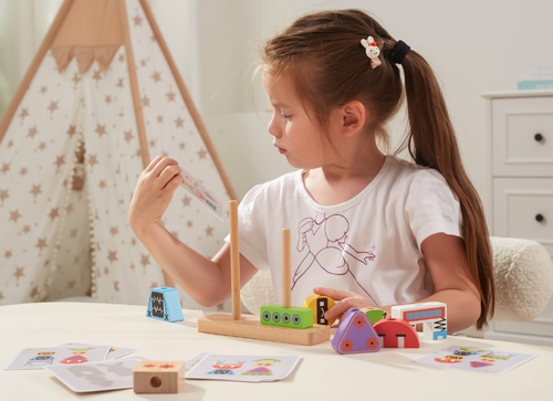 משחק השחלת צורות מעץ מלא 8 חלקים - רובוט 5