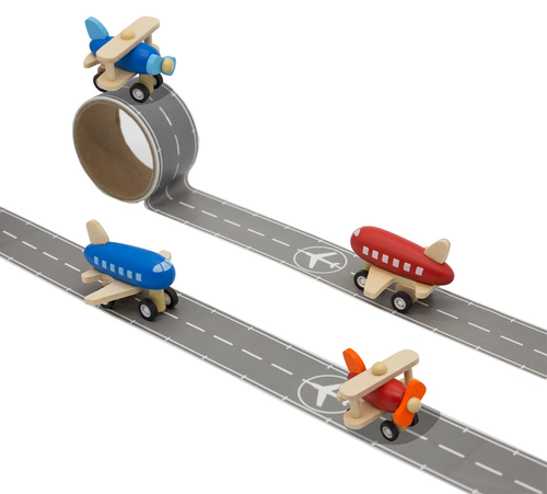 מטוס פעלולים כחול מעץ עם מסלול המראה דביק 2