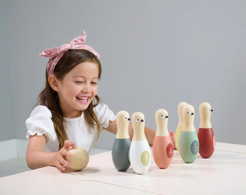 סט באולינג 'יונים' מעץ מלא + שק בד לאחסון 8 חלקים 2