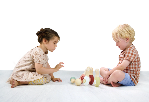 סט באולינג 'יונים' מעץ מלא + שק בד לאחסון 8 חלקים 3