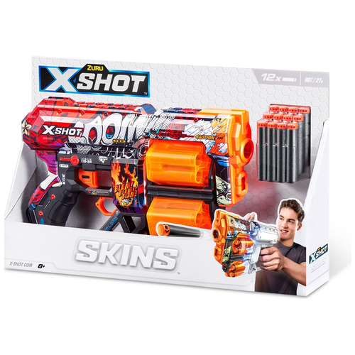 רובה ילדים אקס שוט SKINS כולל 12 חיצי ספוג למשחקי מלחמה עם חברים בחצר - BOOM כתום 4