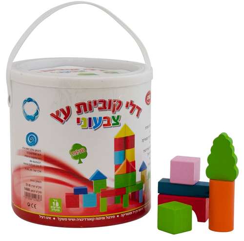 דלי עם 38 קוביות משחק ובניה מעץ 1