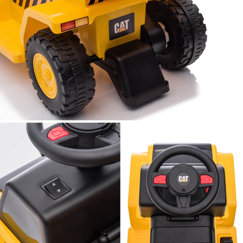 בימבה משאית עפר CAT ממונעת 6V לפעטות עם ארגז מתרומם ואפקטים קוליים בעברית 8
