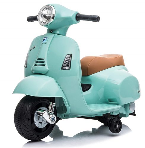 בימבה אופנוע ממונעת 6V וספה VESPA עם גלגלי עזר, מונע התהפכות, אורות ואפקטים קוליים בעברית - טורקיז 1