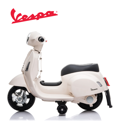 בימבה אופנוע ממונעת 6V וספה VESPA עם גלגלי עזר, מונע התהפכות, אורות ואפקטים קוליים בעברית - לבן 4