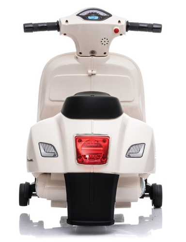 בימבה אופנוע ממונעת 6V וספה VESPA עם גלגלי עזר, מונע התהפכות, אורות ואפקטים קוליים בעברית - לבן 5