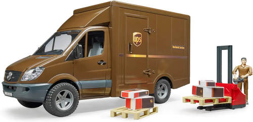 רכב משלוחים UPS דגם ספרינטר חום עם נהג, מזלג הרמה ואביזרים 1