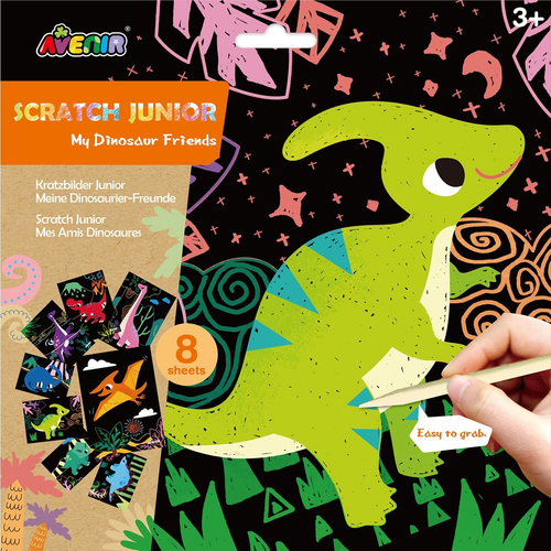 ערכת יצירה לילדים הכוללת 8 לוחות גירוד צבעוניים - חברי הדינוזאורים 1