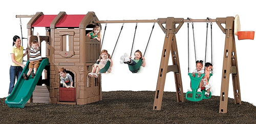 מתקן חצר גדול עם 2 נדנדות + נדנדת גליידר, מגלשה, סולם טיפוס ובית 8014 3