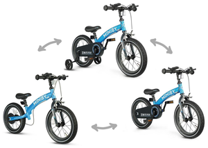 MINIBY 3in1 - אופני איזון שהופכים לאופני ילדים עם בלם יד וגלגלי עזר לגילאי 2.5-7 שנים - כחול