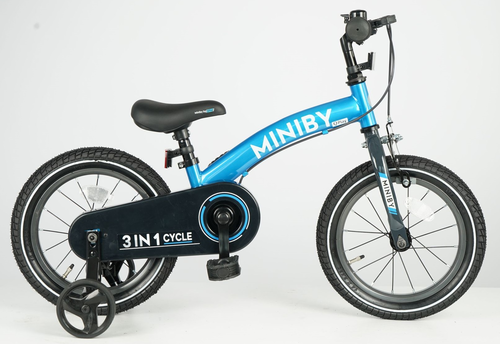 MINIBY 3in1 - אופני איזון שהופכים לאופני ילדים עם בלם יד וגלגלי עזר לגילאי 2.5-7 שנים - כחול 5