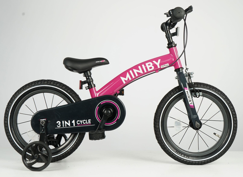 MINIBY 3in1 - אופני איזון שהופכים לאופני ילדים עם בלם יד וגלגלי עזר לגילאי 2.5-7 שנים - ורוד 5