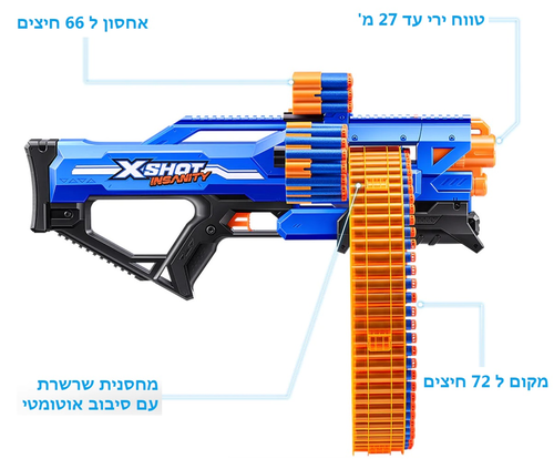 רובה משחק ענק לילדים עם מחסנית שרשור ו 72 חיצי ספוג - MAD MEGA BARREL 2