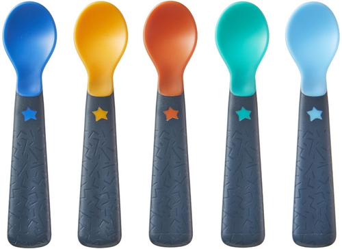 5 כפיות האכלה צבעוניות ורכות לתינוק easygrip נוחות לאחיזה (6 חודשים+) 1