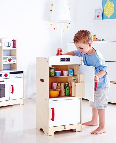 מקרר עץ למשחקי דמיון עם מתקן קוביות קרח 5