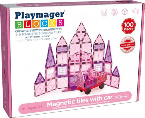 משחק הרכבה מגנטי בתלת מימד 100 חלקים ורודים 1