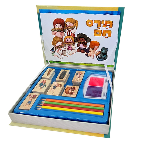 ערכה עם 7 חותמות, כריות דיו ועפרונות בקופסא רב פעמית - תירס חם 2