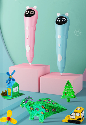 עט חשמלי אלחוטי לציור והדפסה תלת מימדית 3D עם סליל צבעוני ומספריים - ורוד או כחול 3