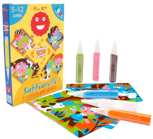 ערכת יצירה לילדים: 4 ציורי ילדים וחיות מחמד ו 6 עטי חול צבעוניים 1