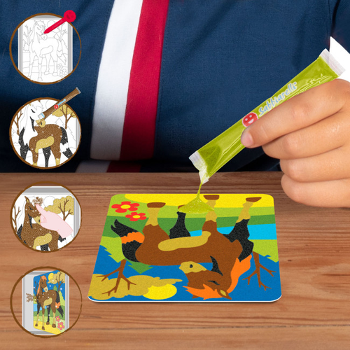 תיק יצירה לילדים: סוסים עם 12 צבעי חול ו 2 תמונות דבק מאוירות 4