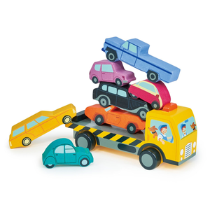 ערימת מכוניות: מוביל מכוניות + 7 רכבים מעץ מלא