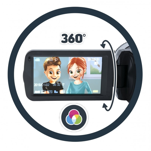 מצלמת וידיאו קומפקטית HD עם מסך צבעוני מסתובב, כרטיס זכרון 16GB וחיבור למחשב 4