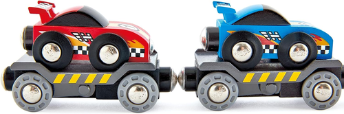 קטר עם 2 קרונות נושאים מכוניות מרוץ מעץ 6 חלקים 3