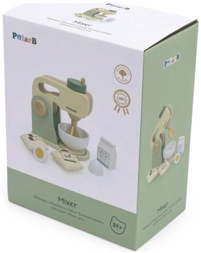 סט מיקסר מעץ מלא עם קערה, קרטון חלב, ביצה מחולקת, סוכר וקמח 6