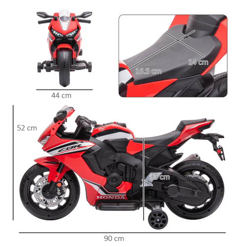 אופנוע ממונע 12V לילדים דמוי הונדה Honda CBR 1000RR עם אורות, קולות מנוע וגלגלי עזר ונסיעה לשני הכיוונים - אדום 3