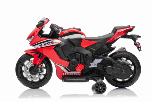 אופנוע ממונע 12V לילדים דמוי הונדה Honda CBR 1000RR עם אורות, קולות מנוע וגלגלי עזר ונסיעה לשני הכיוונים - אדום 4