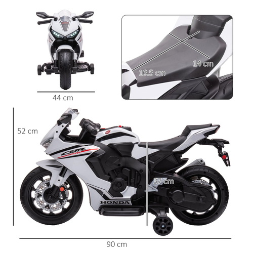 אופנוע ממונע 12V לילדים דמוי הונדה Honda CBR 1000RR עם אורות, קולות מנוע וגלגלי עזר ונסיעה לשני הכיוונים - לבן 3