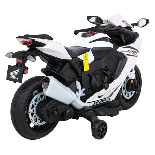 אופנוע ממונע 12V לילדים דמוי הונדה Honda CBR 1000RR עם אורות, קולות מנוע וגלגלי עזר ונסיעה לשני הכיוונים - לבן 6