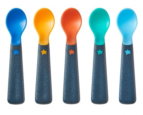 5 כפיות האכלה צבעוניות ורכות לתינוק easygrip נוחות לאחיזה (4+ חודשים) 1