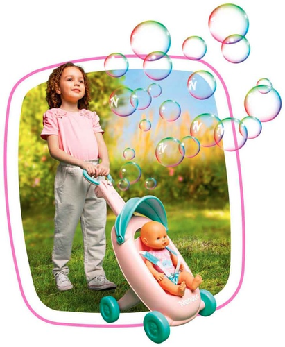 ערכת בובת תינוקת עם עגלה המפריחה בועות סבון + תמיסת בועות ומשפך 2