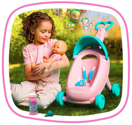 ערכת בובת תינוקת עם עגלה המפריחה בועות סבון + תמיסת בועות ומשפך 3