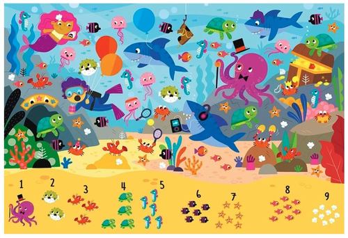 פאזל 25 חלקים ללימוד כמויות והכרת מספרים 1-9 - עולם הים 2