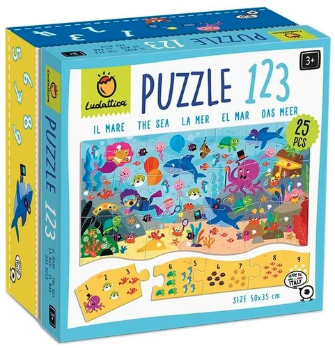 פאזל 25 חלקים ללימוד כמויות והכרת מספרים 1-9 - עולם הים 3