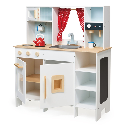 מטבח לילדים מעץ מלא Play Kitchen עם מיקרו, תנור, כיור ו 4 אביזרים 4