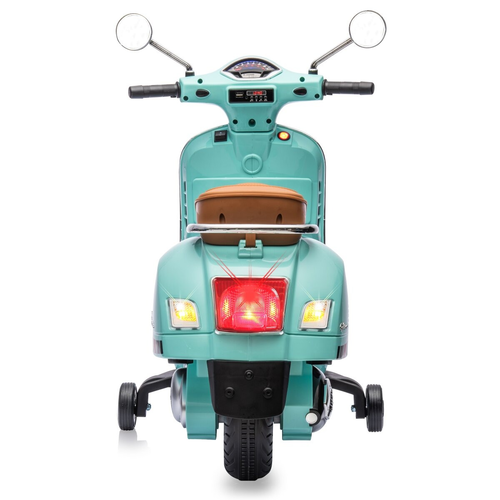 אופנוע ממונע 12V וספה VESPA מפואר עם גלגלי עזר, פסי גומי על הגלגלים, אורות ואפקטים קוליים - טורקיז 4